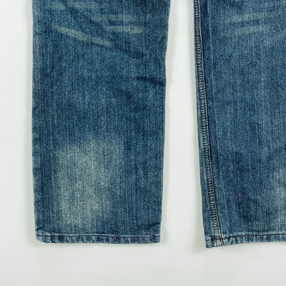 FUSAI 1997‎ Straight Leg Leather Trim Pocket Distressed Jeans Mens Sz 30 x 30 - Picture 6 of 8